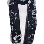 Liz Claiborne Floral Black and White Woven Scarf with Fringe One Size Photo 0