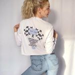 Brandy Melville  Motor Car Show Cropped Crewneck Sweatshirt in White/Blue OS Photo 1