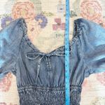 Gap  Womens Milkmaid Smocked Denim Dress Size Medium Coquette Front Tie Classic Photo 5