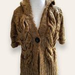 American Vintage Chunky knit sweater cardigan Wool Alpaca blend with hood 3/4 sleeves brown S/M Photo 0