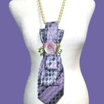 “Dainty Dapper” Elegant Purple pattern necktie Necklace with rose Photo 0