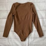 Women S scoopneck bodycon Longsleeve body suit w/snap closure brown Photo 5
