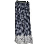 Sim and Sam Navy Medallion Elastic Waist Flowy Wide Leg Pants Size Small White Photo 5