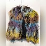 Adrienne Landau Mongolian Lamb Shaggy Fur Vest in Colorful Hues Small Yellow Photo 4
