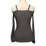 Chic Me  Gray Cold Shoulder Chain Strap Zip Up Long Sleeve Top •Size Medium Photo 6