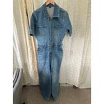 Judy Blue  Women's JB88722 Short Sleeve Zip Up Stretch Denim Wide Leg Jumpsuit L Photo 2