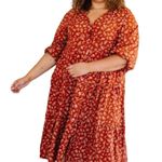 Kervology Plus Size Dipsy Floral Rust and cream Prairie Boho Midi Dress Nwot Photo 11