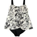Island Pearls Womens 14 One Piece Tankini Swimsuit Flowy Black White Nylon Blend Photo 0