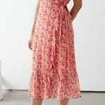 & Other Stories & Other Stories Pink Floral Ruffle Midi Dress Size 8 Photo 0