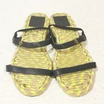 Tory Burch  Two-band Flat Espadrille Green Neon Brown Leather Sandals Size 7 Photo 1