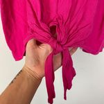 Umgee  Women's 1XL Hot Pink Fray Tie Front Linen‎ Blend Tank Top Spaghetti Strap Photo 4