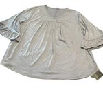 Micocon‎ Silver Blouse Square V Neck 3/4 Bell Ruffle Sleeve Top Size 4X Photo 1