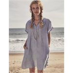 Faherty Hana 100% Linen Shirt Dress Blue Basket Weave Button Collared Size XS Photo 1