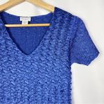 Jaclyn Smith Royal Blue Popcorn V-Neck Short Sleeve Top S Photo 2