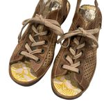 Fly London  Yuta Perforated Leather Lace-up Wedge Sandal Tan Metallic Sz EU 38 Photo 4