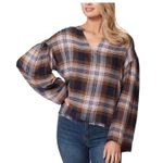 Jessica Simpson  Jenna Womens Boho Hi-Lo Plaid Notch-Neck Pullover Top Small Photo 10