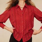 Chico's Chico’s Poplin Cutwork Shirt Button Front Longsleeve Lace in Rust Orange Size 6 Photo 0