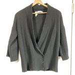 DKNY Pure Black Wrap Cardigan Lambs Wool Cashmere Women’s Small Bell Sleeve Lux Photo 0