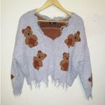 Just Polly Frayed Teddy Bear Sweater-Large-Cropped-Relaxed Fit-Factory Destroyed Photo 1