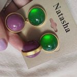 Natasha shinny green purple balls big beads drops gold tone earrings Photo 1