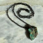 HANDMADE Raw Turquoise Crystal and Silver Pendant Chain Necklace Blue Photo 4