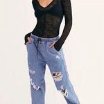 Free People Sloane Destructed Denim Jogger Pants Size XS Photo 0