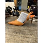 Andrea Pfister Couture Orange Embossed Pointed Toe Leather Pumps Slingback Size 9 Photo 3