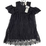 Foxiedox Anthropologie  Dress Women Small Black‎ Babette Lace Cold Shoulder Mini Photo 2