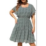 Nemidor boho skater‎ floral flowy flutter sleeve scoop neck dress sz 18 Black Photo 1