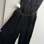 ZARA NWT Black Satin Wide Leg Jumpsuit Sz Medium Gold Chain Belt Photo 12