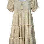 easel  Puff Sleeve Tiered Mini Babydoll Dress Ivory Small Flowy Romantic Boho NWT Photo 1