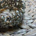 Vintage Silver Tone and Faux Pearl Stretch Cuff Bracelet Photo 2