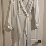White Long Sleeve Silk Wrap dress Size L Photo 0