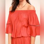 Lulus With Feeling Coral Red Off The Shoulder Romper XS Photo 3
