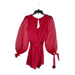 Fanco Women Romper Sheer V Neck Lace Long Sleeve Tie Waist Red Sz. Medium NWT Photo 10