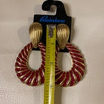 Rainbow Sandals Vintage Rainbow Red Gold Tone Hoop Earrings 2” Post Dangle Retro Jewelry Photo 2