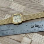 Geneva Electra Diamond Ladies Watch Gold Tone Weave Bracelet Gold Square Dial Photo 11