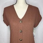 Fourteen & 9th V-Neck Button Front Cap Sleeve Linen Blend Dress Brown Sz M NWT Photo 1
