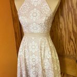 City Triangles Blush Pink Lace High Neck Sleeveless Mini Dress Photo 5