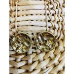 Vintage Army Green Basket Weave Flat Button Earrings 1" Diameter Photo 1