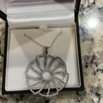 Sterling Silver 925 Micro Pave Flower Pendant Set Vintage NIB Formal Elegant Photo 6