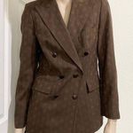 Rare Vintage ESCADA Wool Blend Double Breasted Square Print Brown Blazer Size 34 Photo 0