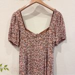 ASTR Lace Up Puff Sleeve Midi Dress in Brown Floral Size Small NWT Photo 4