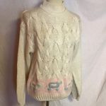 Vintage 80s Hand Knit Turtleneck Sweater | Cream Cable Knit Cottagecore Size M Photo 4