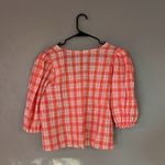 Melrose and Market plaid cotton vneck top with balloon sleeve size L Photo 3