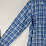 Talbots Blue Checkered Plaid Cotton Casual Ruffle Neck Long Sleeve Popover Shirt Photo 4