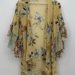 Adora Yellow Floral Sheer Ruffle Mixed Pattern Kimono Shawl Overlay Size Small Photo 0