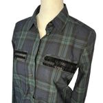 J.Crew  Blue Black Flannel Plaid Beaded Quarter Button Down Shirt 0 / XS Photo 1