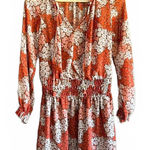 Socialite  Women's Mini Dress Size XS Burnt Orange Floral Smock Waist Boho Chic Photo 0