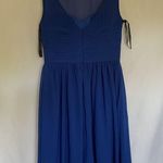 Bill Levkoff size 10 Elegant Blue Sleeveless Chiffon Dress With Ruched Bodice Photo 6